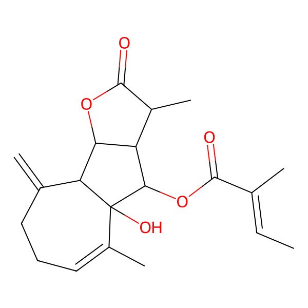 2D Structure of [(3R,3aS,4R,4aR,9aS,9bR)-4a-hydroxy-3,5-dimethyl-9-methylidene-2-oxo-3a,4,7,8,9a,9b-hexahydro-3H-azuleno[1,2-b]furan-4-yl] (Z)-2-methylbut-2-enoate