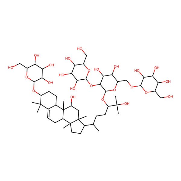 2D Structure of 2-[[3,4-dihydroxy-6-[2-hydroxy-6-[11-hydroxy-4,4,9,13,14-pentamethyl-3-[3,4,5-trihydroxy-6-(hydroxymethyl)oxan-2-yl]oxy-2,3,7,8,10,11,12,15,16,17-decahydro-1H-cyclopenta[a]phenanthren-17-yl]-2-methylheptan-3-yl]oxy-5-[3,4,5-trihydroxy-6-(hydroxymethyl)oxan-2-yl]oxyoxan-2-yl]methoxy]-6-(hydroxymethyl)oxane-3,4,5-triol
