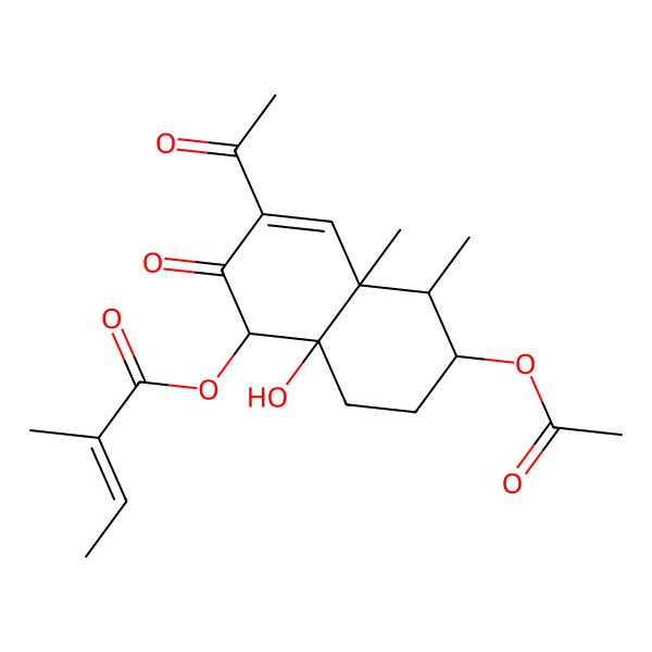 2D Structure of (3-acetyl-6-acetyloxy-8a-hydroxy-4a,5-dimethyl-2-oxo-5,6,7,8-tetrahydro-1H-naphthalen-1-yl) 2-methylbut-2-enoate