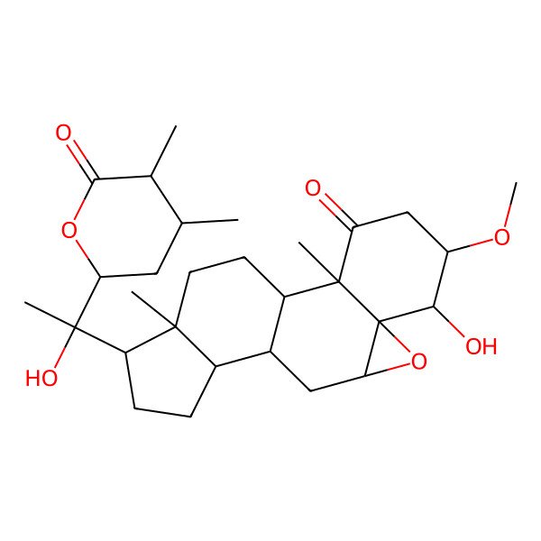 2D Structure of 15-[1-(4,5-Dimethyl-6-oxooxan-2-yl)-1-hydroxyethyl]-6-hydroxy-5-methoxy-2,16-dimethyl-8-oxapentacyclo[9.7.0.02,7.07,9.012,16]octadecan-3-one