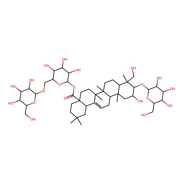 2D Structure of [(2S,3R,4S,5S,6R)-3,4,5-trihydroxy-6-[[(2R,3R,4S,5S,6R)-3,4,5-trihydroxy-6-(hydroxymethyl)oxan-2-yl]oxymethyl]oxan-2-yl] (4aS,6aR,6aS,6bR,8aR,9R,10R,11S,12aR,14bS)-11-hydroxy-9-(hydroxymethyl)-2,2,6a,6b,9,12a-hexamethyl-10-[(2R,3R,4S,5S,6R)-3,4,5-trihydroxy-6-(hydroxymethyl)oxan-2-yl]oxy-1,3,4,5,6,6a,7,8,8a,10,11,12,13,14b-tetradecahydropicene-4a-carboxylate