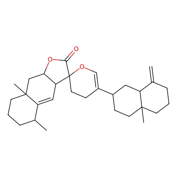 2D Structure of 5-(4a-methyl-8-methylidene-1,2,3,4,5,6,7,8a-octahydronaphthalen-2-yl)-5',8'a-dimethylspiro[3,4-dihydropyran-2,3'-5,6,7,8,9,9a-hexahydro-3aH-benzo[f][1]benzofuran]-2'-one