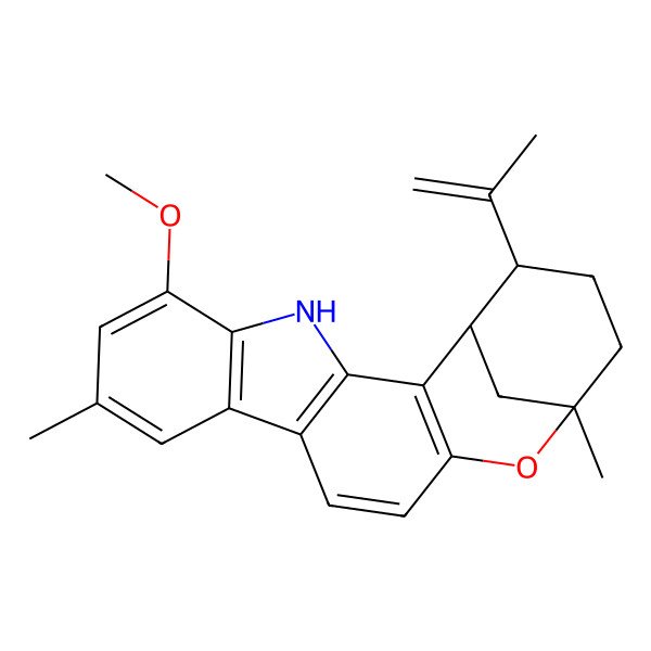 2D Structure of 6-Methoxy-8,16-dimethyl-19-prop-1-en-2-yl-15-oxa-4-azapentacyclo[14.3.1.02,14.03,11.05,10]icosa-2(14),3(11),5(10),6,8,12-hexaene