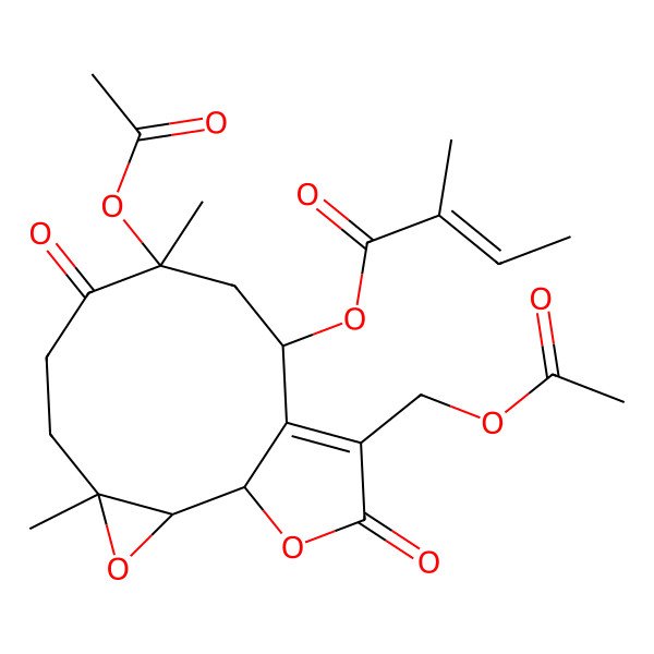 2D Structure of [(1S,2R,4R,8R,10S)-8-acetyloxy-12-(acetyloxymethyl)-4,8-dimethyl-7,13-dioxo-3,14-dioxatricyclo[9.3.0.02,4]tetradec-11-en-10-yl] (E)-2-methylbut-2-enoate
