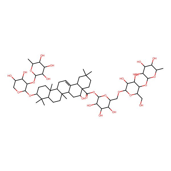 2D Structure of [(2S,3R,4S,5S,6R)-6-[[(2R,3R,4R,5S,6R)-3,4-dihydroxy-6-(hydroxymethyl)-5-[(2S,3R,4R,5R,6S)-3,4,5-trihydroxy-6-methyloxan-2-yl]oxyoxan-2-yl]oxymethyl]-3,4,5-trihydroxyoxan-2-yl] (4aR,5R,6aS,6aS,6bR,8aR,10S,12aR,14bS)-10-[(2S,3R,4S,5S)-4,5-dihydroxy-3-[(2S,3R,4R,5R,6S)-3,4,5-trihydroxy-6-methyloxan-2-yl]oxyoxan-2-yl]oxy-5-hydroxy-2,2,6b,9,9,12a-hexamethyl-3,4,5,6,6a,6a,7,8,8a,10,11,12,13,14b-tetradecahydro-1H-picene-4a-carboxylate