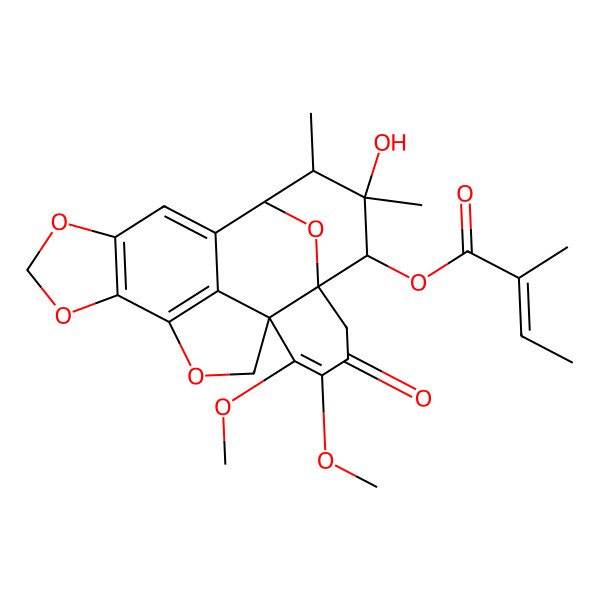 2D Structure of [(1S,12R,13S,14S,15S,16R)-14-hydroxy-19,20-dimethoxy-13,14-dimethyl-18-oxo-3,6,8,22-tetraoxahexacyclo[9.9.1.112,16.01,16.04,21.05,9]docosa-4(21),5(9),10,19-tetraen-15-yl] (Z)-2-methylbut-2-enoate