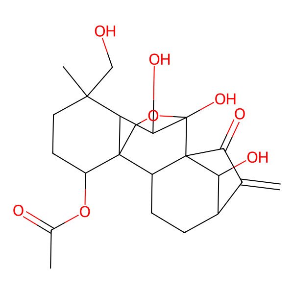 2D Structure of [9,10,18-Trihydroxy-12-(hydroxymethyl)-12-methyl-6-methylidene-7-oxo-17-oxapentacyclo[7.6.2.15,8.01,11.02,8]octadecan-15-yl] acetate