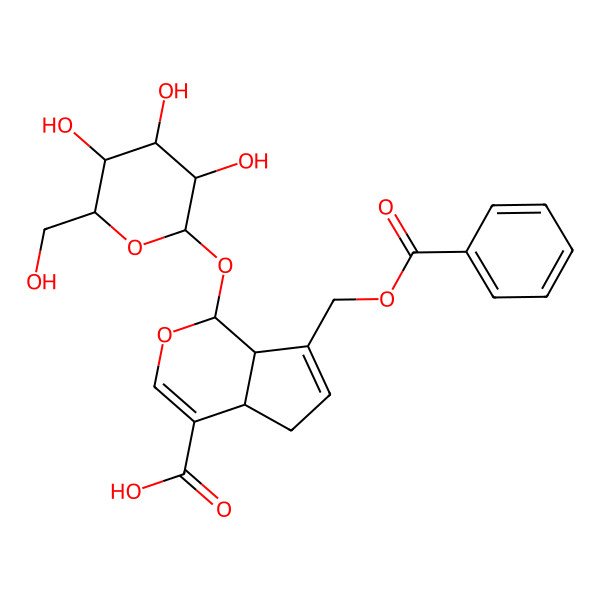 2D Structure of (1S,4aS,7aS)-7-(benzoyloxymethyl)-1-[(2S,3R,4S,5S,6R)-3,4,5-trihydroxy-6-(hydroxymethyl)oxan-2-yl]oxy-1,4a,5,7a-tetrahydrocyclopenta[c]pyran-4-carboxylic acid