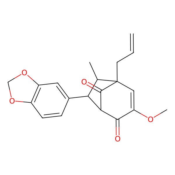 2D Structure of (1R,5R,6S,7S)-7-(1,3-benzodioxol-5-yl)-3-methoxy-6-methyl-5-prop-2-enylbicyclo[3.2.1]oct-3-ene-2,8-dione