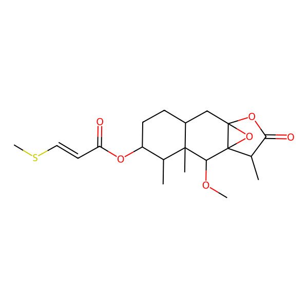 2D Structure of (2-Methoxy-3,4,13-trimethyl-12-oxo-11,14-dioxatetracyclo[8.3.1.01,10.03,8]tetradecan-5-yl) 3-methylsulfanylprop-2-enoate