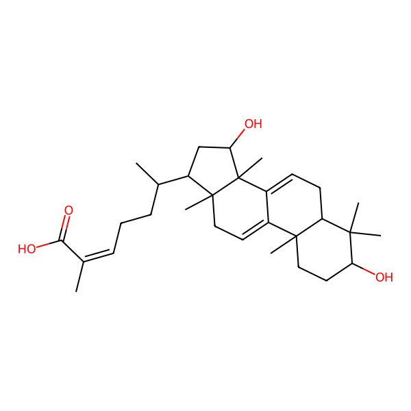 2D Structure of (E,6S)-6-[(3S,5R,10S,13R,14R,15S,17R)-3,15-dihydroxy-4,4,10,13,14-pentamethyl-2,3,5,6,12,15,16,17-octahydro-1H-cyclopenta[a]phenanthren-17-yl]-2-methylhept-2-enoic acid