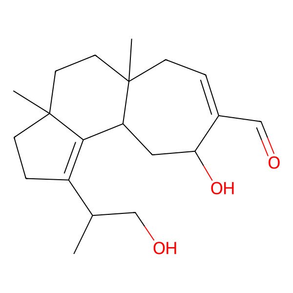 2D Structure of (3aS,5aS,9S,10aS)-9-hydroxy-1-[(2S)-1-hydroxypropan-2-yl]-3a,5a-dimethyl-2,3,4,5,6,9,10,10a-octahydrocyclohepta[e]indene-8-carbaldehyde