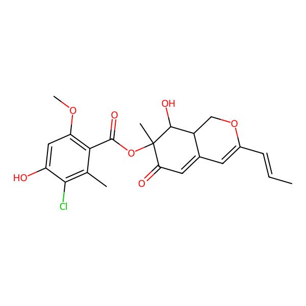 2D Structure of (8-hydroxy-7-methyl-6-oxo-3-prop-1-enyl-8,8a-dihydro-1H-isochromen-7-yl) 3-chloro-4-hydroxy-6-methoxy-2-methylbenzoate