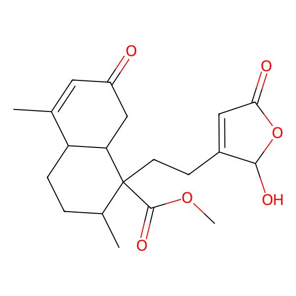 2D Structure of methyl (1R,2R,4aS,8aS)-1-[2-[(2S)-2-hydroxy-5-oxo-2H-furan-3-yl]ethyl]-2,5-dimethyl-7-oxo-2,3,4,4a,8,8a-hexahydronaphthalene-1-carboxylate