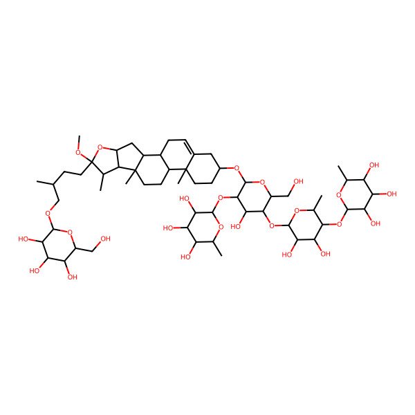 2D Structure of (2S,3R,4R,5R,6S)-2-[(2S,3R,4S,5R,6S)-4,5-dihydroxy-6-[(2R,3S,4S,5R,6R)-4-hydroxy-2-(hydroxymethyl)-6-[[(1S,2S,4S,6R,7S,8R,9S,12S,13R,16S)-6-methoxy-7,9,13-trimethyl-6-[(3R)-3-methyl-4-[(2R,3R,4S,5S,6R)-3,4,5-trihydroxy-6-(hydroxymethyl)oxan-2-yl]oxybutyl]-5-oxapentacyclo[10.8.0.02,9.04,8.013,18]icos-18-en-16-yl]oxy]-5-[(2S,3R,4R,5R,6S)-3,4,5-trihydroxy-6-methyloxan-2-yl]oxyoxan-3-yl]oxy-2-methyloxan-3-yl]oxy-6-methyloxane-3,4,5-triol