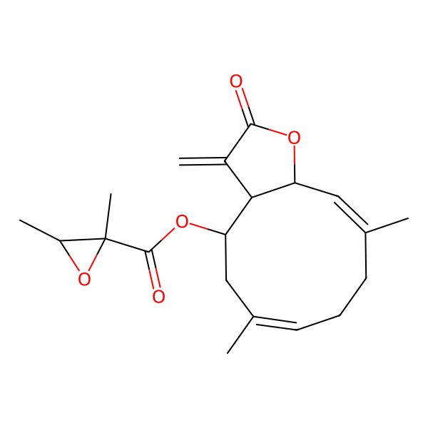 2D Structure of (6,10-Dimethyl-3-methylidene-2-oxo-3a,4,5,8,9,11a-hexahydrocyclodeca[b]furan-4-yl) 2,3-dimethyloxirane-2-carboxylate