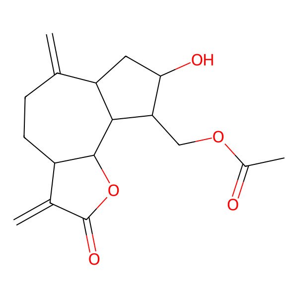 2D Structure of (8-hydroxy-3,6-dimethylidene-2-oxo-4,5,6a,7,8,9,9a,9b-octahydro-3aH-azuleno[8,7-b]furan-9-yl)methyl acetate