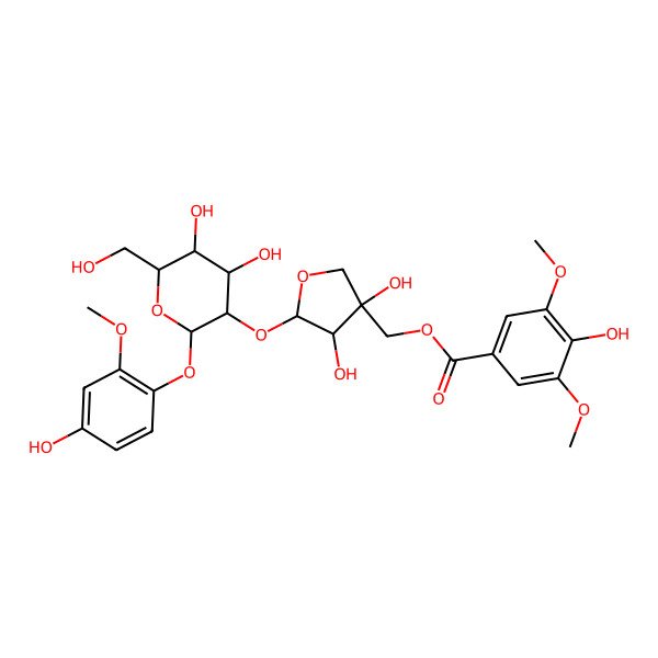 2D Structure of [5-[4,5-Dihydroxy-2-(4-hydroxy-2-methoxyphenoxy)-6-(hydroxymethyl)oxan-3-yl]oxy-3,4-dihydroxyoxolan-3-yl]methyl 4-hydroxy-3,5-dimethoxybenzoate