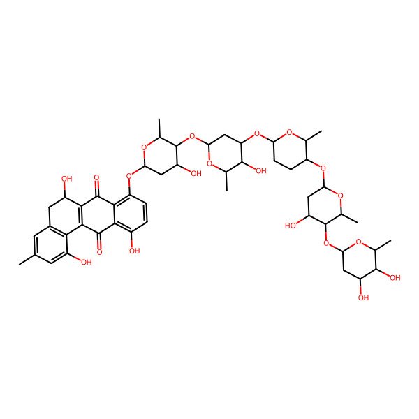 2D Structure of 8-[5-[4-[5-[5-(4,5-Dihydroxy-6-methyloxan-2-yl)oxy-4-hydroxy-6-methyloxan-2-yl]oxy-6-methyloxan-2-yl]oxy-5-hydroxy-6-methyloxan-2-yl]oxy-4-hydroxy-6-methyloxan-2-yl]oxy-1,6,11-trihydroxy-3-methyl-5,6-dihydrobenzo[a]anthracene-7,12-dione