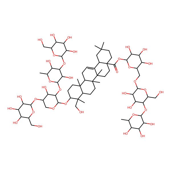 2D Structure of [(2S,3R,4S,5S,6R)-6-[[(2R,3R,4R,5S,6R)-3,4-dihydroxy-6-(hydroxymethyl)-5-[(2S,3R,4R,5R,6S)-3,4,5-trihydroxy-6-methyloxan-2-yl]oxyoxan-2-yl]oxymethyl]-3,4,5-trihydroxyoxan-2-yl] (4aS,6aR,6aS,6bR,8aR,9R,10R,12aR,14bS)-10-[(2S,3R,4S,5S)-3-[(2S,3R,4R,5S,6S)-3,5-dihydroxy-6-methyl-4-[(2S,3R,4S,5S,6R)-3,4,5-trihydroxy-6-(hydroxymethyl)oxan-2-yl]oxyoxan-2-yl]oxy-4-hydroxy-5-[(2S,3R,4S,5S,6R)-3,4,5-trihydroxy-6-(hydroxymethyl)oxan-2-yl]oxyoxan-2-yl]oxy-9-(hydroxymethyl)-2,2,6a,6b,9,12a-hexamethyl-1,3,4,5,6,6a,7,8,8a,10,11,12,13,14b-tetradecahydropicene-4a-carboxylate