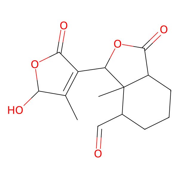 2D Structure of (3R,3aS,4R,7aS)-3-[(2R)-2-hydroxy-3-methyl-5-oxo-2H-furan-4-yl]-3a-methyl-1-oxo-3,4,5,6,7,7a-hexahydro-2-benzofuran-4-carbaldehyde