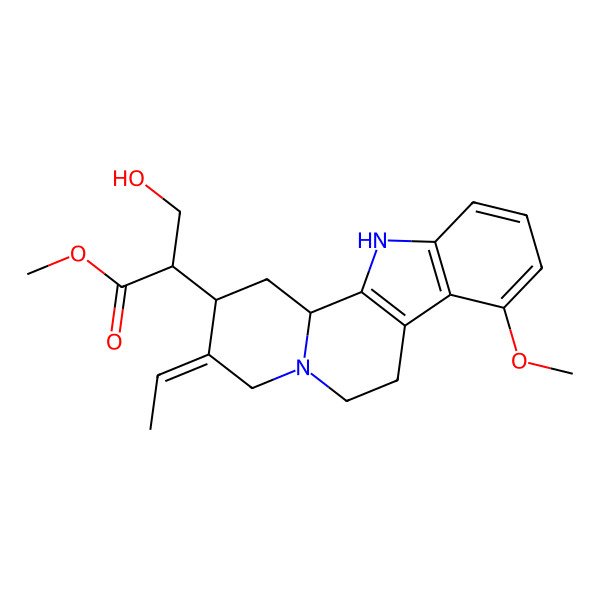 2D Structure of methyl (2S)-2-[(2R,3E,12bS)-3-ethylidene-8-methoxy-2,4,6,7,12,12b-hexahydro-1H-indolo[2,3-a]quinolizin-2-yl]-3-hydroxypropanoate