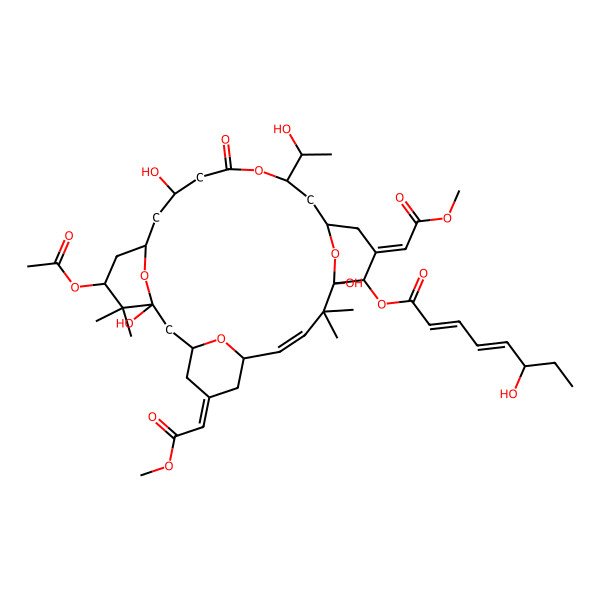 2D Structure of [(1S,3S,5Z,7R,8Z,11S,12S,13E,15S,17R,21R,23R,25S)-25-acetyloxy-1,11,21-trihydroxy-17-[(1R)-1-hydroxyethyl]-5,13-bis(2-methoxy-2-oxoethylidene)-10,10,26,26-tetramethyl-19-oxo-18,27,28,29-tetraoxatetracyclo[21.3.1.13,7.111,15]nonacos-8-en-12-yl] (2E,4E)-6-hydroxyocta-2,4-dienoate