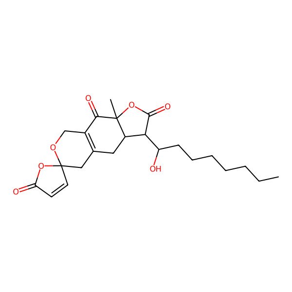 2D Structure of (3S,3aR,6S,9aR)-3-[(1S)-1-hydroxyoctyl]-9a-methylspiro[3a,4,5,8-tetrahydro-3H-furo[3,2-g]isochromene-6,5'-furan]-2,2',9-trione