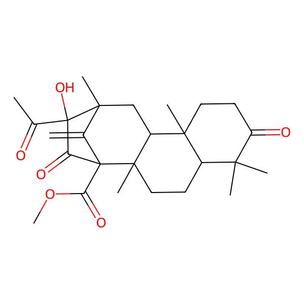 2D Structure of Methyl 14-acetyl-14-hydroxy-2,6,6,10,13-pentamethyl-16-methylidene-7,15-dioxotetracyclo[11.2.1.02,11.05,10]hexadecane-1-carboxylate