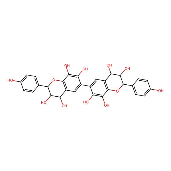 2D Structure of 2-(4-hydroxyphenyl)-6-[3,4,7,8-tetrahydroxy-2-(4-hydroxyphenyl)-3,4-dihydro-2H-chromen-6-yl]-3,4-dihydro-2H-chromene-3,4,7,8-tetrol