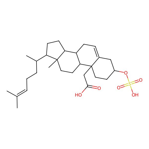 2D Structure of 2-[(3S,10S,13R)-13-methyl-17-[(2R)-6-methylhept-5-en-2-yl]-3-sulfooxy-2,3,4,7,8,9,11,12,14,15,16,17-dodecahydro-1H-cyclopenta[a]phenanthren-10-yl]acetic acid