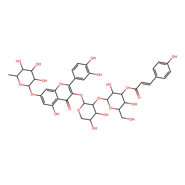 2D Structure of [(2S,3R,4S,5R,6R)-2-[(2S,3R,4S,5R)-2-[2-(3,4-dihydroxyphenyl)-5-hydroxy-4-oxo-7-[(2S,3R,4R,5R,6S)-3,4,5-trihydroxy-6-methyloxan-2-yl]oxychromen-3-yl]oxy-4,5-dihydroxyoxan-3-yl]oxy-3,5-dihydroxy-6-(hydroxymethyl)oxan-4-yl] (E)-3-(4-hydroxyphenyl)prop-2-enoate