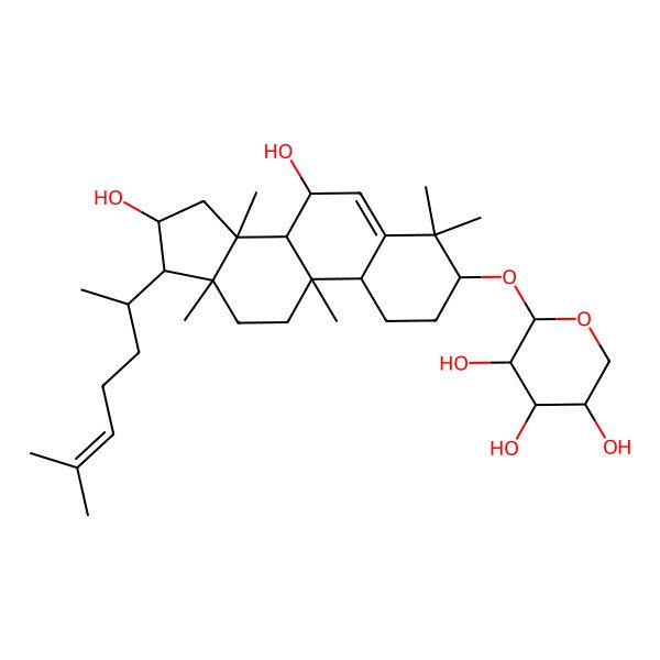 2D Structure of (2S,3R,4S,5R)-2-[[(3S,7S,8R,9S,10S,13R,14S,16S,17R)-7,16-dihydroxy-4,4,9,13,14-pentamethyl-17-[(2R)-6-methylhept-5-en-2-yl]-2,3,7,8,10,11,12,15,16,17-decahydro-1H-cyclopenta[a]phenanthren-3-yl]oxy]oxane-3,4,5-triol