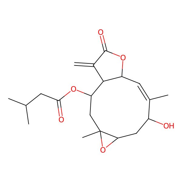 2D Structure of [(1R,2R,4S,6R,8S,9Z,11S)-8-hydroxy-4,9-dimethyl-14-methylidene-13-oxo-5,12-dioxatricyclo[9.3.0.04,6]tetradec-9-en-2-yl] 3-methylbutanoate