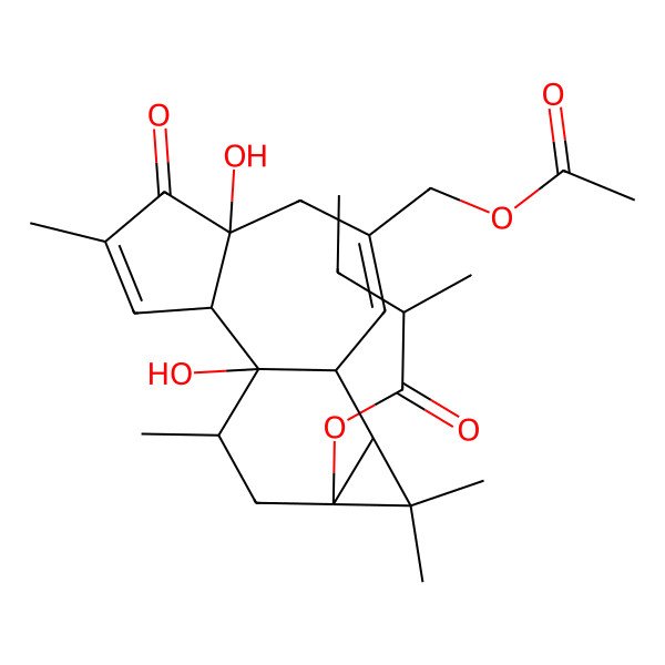 2D Structure of [8-(Acetyloxymethyl)-1,6-dihydroxy-4,12,12,15-tetramethyl-5-oxo-13-tetracyclo[8.5.0.02,6.011,13]pentadeca-3,8-dienyl] 2-methylbutanoate
