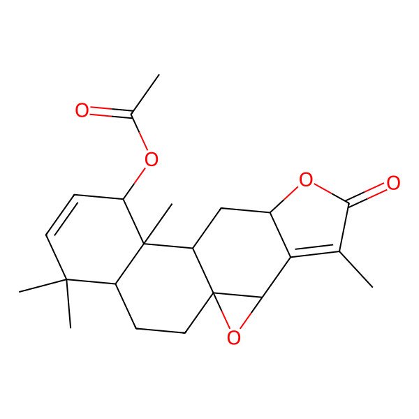 2D Structure of (5,11,15,15-Tetramethyl-6-oxo-2,7-dioxapentacyclo[8.8.0.01,3.04,8.011,16]octadeca-4,13-dien-12-yl) acetate