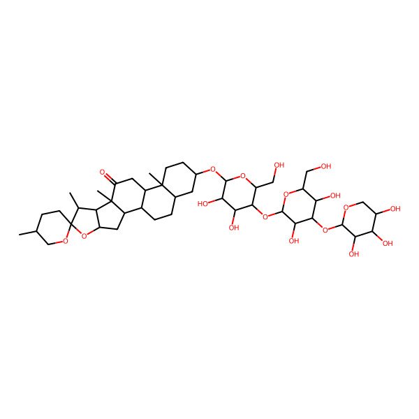 2D Structure of 16-[5-[3,5-Dihydroxy-6-(hydroxymethyl)-4-(3,4,5-trihydroxyoxan-2-yl)oxyoxan-2-yl]oxy-3,4-dihydroxy-6-(hydroxymethyl)oxan-2-yl]oxy-5',7,9,13-tetramethylspiro[5-oxapentacyclo[10.8.0.02,9.04,8.013,18]icosane-6,2'-oxane]-10-one