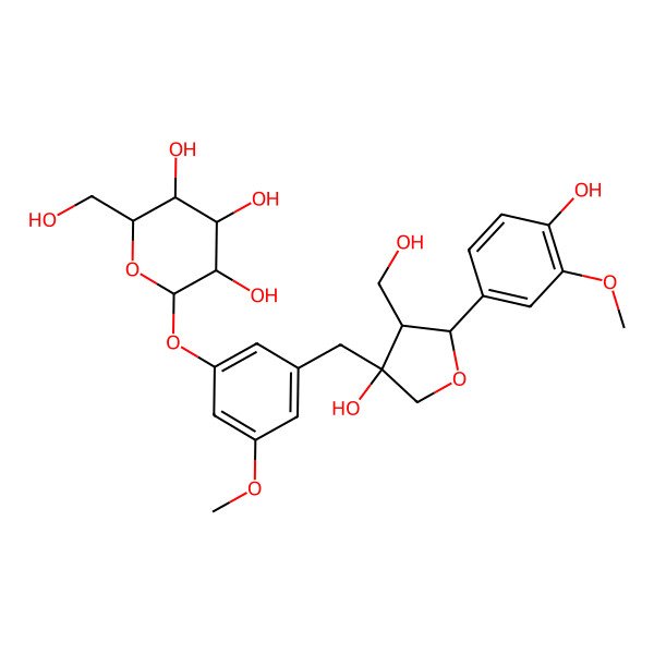 2D Structure of 2-[3-[[3-Hydroxy-5-(4-hydroxy-3-methoxyphenyl)-4-(hydroxymethyl)oxolan-3-yl]methyl]-5-methoxyphenoxy]-6-(hydroxymethyl)oxane-3,4,5-triol