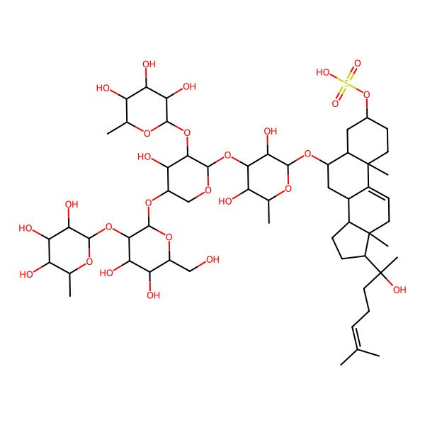2D Structure of [6-[4-[5-[4,5-dihydroxy-6-(hydroxymethyl)-3-(3,4,5-trihydroxy-6-methyloxan-2-yl)oxyoxan-2-yl]oxy-4-hydroxy-3-(3,4,5-trihydroxy-6-methyloxan-2-yl)oxyoxan-2-yl]oxy-3,5-dihydroxy-6-methyloxan-2-yl]oxy-17-(2-hydroxy-6-methylhept-5-en-2-yl)-10,13-dimethyl-2,3,4,5,6,7,8,12,14,15,16,17-dodecahydro-1H-cyclopenta[a]phenanthren-3-yl] hydrogen sulfate