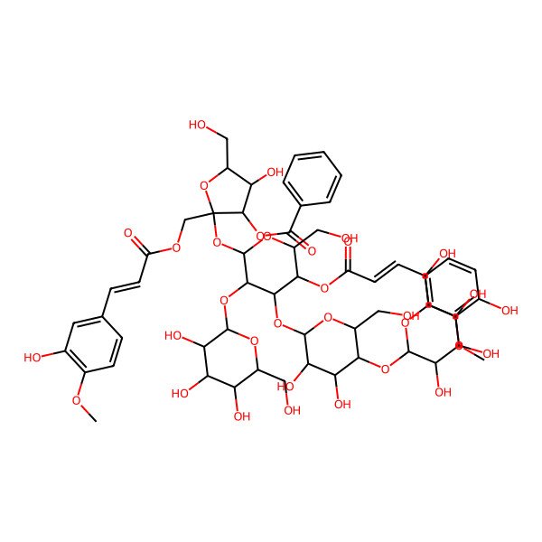 2D Structure of [2-[4-[3,4-Dihydroxy-6-(hydroxymethyl)-5-[3,4,5-trihydroxy-6-(hydroxymethyl)oxan-2-yl]oxyoxan-2-yl]oxy-5-[3-(4-hydroxy-3-methoxyphenyl)prop-2-enoyloxy]-6-(hydroxymethyl)-3-[3,4,5-trihydroxy-6-(hydroxymethyl)oxan-2-yl]oxyoxan-2-yl]oxy-4-hydroxy-2-[3-(3-hydroxy-4-methoxyphenyl)prop-2-enoyloxymethyl]-5-(hydroxymethyl)oxolan-3-yl] benzoate