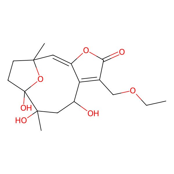 2D Structure of 6-(Ethoxymethyl)-8,10,11-trihydroxy-1,10-dimethyl-4,14-dioxatricyclo[9.2.1.03,7]tetradeca-2,6-dien-5-one