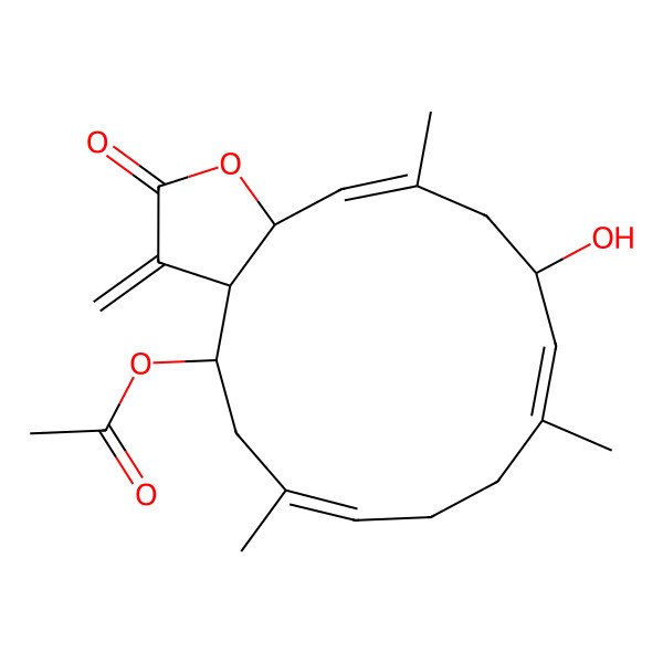 2D Structure of [(3aS,4S,6E,10E,12S,14E,15aS)-12-hydroxy-6,10,14-trimethyl-3-methylidene-2-oxo-3a,4,5,8,9,12,13,15a-octahydrocyclotetradeca[b]furan-4-yl] acetate