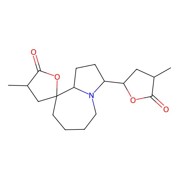 2D Structure of 3'-Methyl-3-(4-methyl-5-oxooxolan-2-yl)spiro[1,2,3,5,6,7,8,9a-octahydropyrrolo[1,2-a]azepine-9,5'-oxolane]-2'-one
