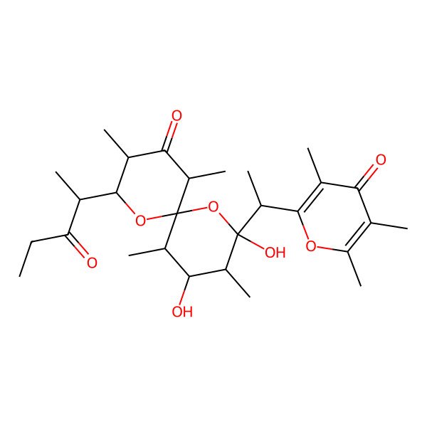 2D Structure of (2S,3S,4R,5R,6R,8R,9R,11R)-2,4-dihydroxy-3,5,9,11-tetramethyl-8-[(2R)-3-oxopentan-2-yl]-2-[(1S)-1-(3,5,6-trimethyl-4-oxopyran-2-yl)ethyl]-1,7-dioxaspiro[5.5]undecan-10-one
