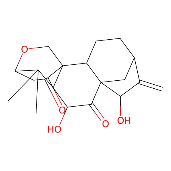 2D Structure of (1S,2S,5R,8S,10S,11R,13R)-7,10-dihydroxy-12,12-dimethyl-6-methylidene-14-oxapentacyclo[11.2.2.15,8.01,11.02,8]octadecane-9,16-dione