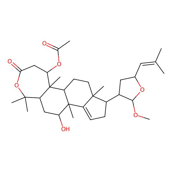 2D Structure of [(1R,2R,3S,8R,10R,11R,15S,16S)-10-hydroxy-15-[(2R,3S,5R)-2-methoxy-5-(2-methylprop-1-enyl)oxolan-3-yl]-2,7,7,11,16-pentamethyl-5-oxo-6-oxatetracyclo[9.7.0.02,8.012,16]octadec-12-en-3-yl] acetate