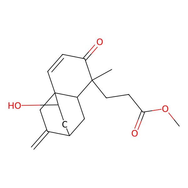 2D Structure of methyl 3-[(1R,5S,6S,8R,11R)-11-hydroxy-5-methyl-9-methylidene-4-oxo-5-tricyclo[6.2.2.01,6]dodec-2-enyl]propanoate