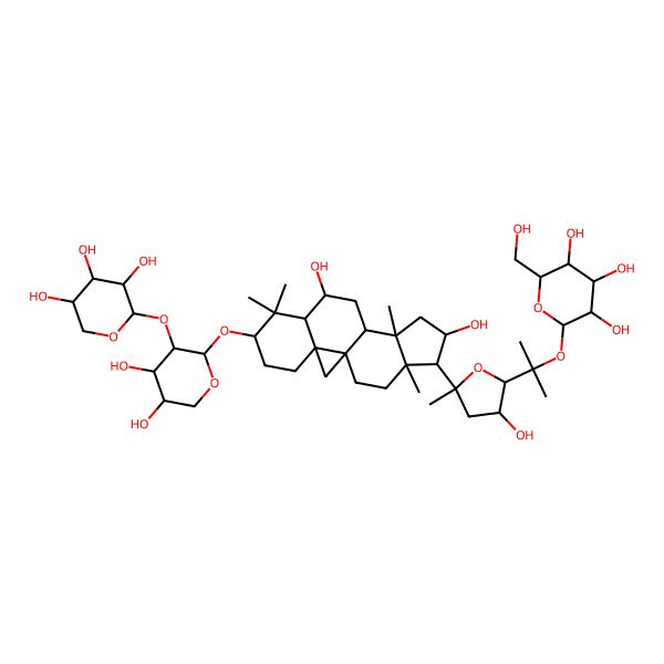 2D Structure of 2-[2-[5-[6-[4,5-Dihydroxy-3-(3,4,5-trihydroxyoxan-2-yl)oxyoxan-2-yl]oxy-9,14-dihydroxy-7,7,12,16-tetramethyl-15-pentacyclo[9.7.0.01,3.03,8.012,16]octadecanyl]-3-hydroxy-5-methyloxolan-2-yl]propan-2-yloxy]-6-(hydroxymethyl)oxane-3,4,5-triol