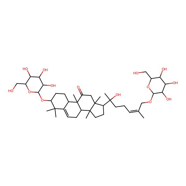 2D Structure of (3S,8S,9R,10R,13R,14S,17S)-17-[(Z,2S)-2-hydroxy-6-methyl-7-[(2R,3R,4S,5S,6R)-3,4,5-trihydroxy-6-(hydroxymethyl)oxan-2-yl]oxyhept-5-en-2-yl]-4,4,9,13,14-pentamethyl-3-[(2R,3R,4S,5S,6R)-3,4,5-trihydroxy-6-(hydroxymethyl)oxan-2-yl]oxy-1,2,3,7,8,10,12,15,16,17-decahydrocyclopenta[a]phenanthren-11-one