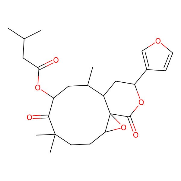 2D Structure of [(1S,3S,8S,10R,11S,13R)-13-(furan-3-yl)-6,6,10-trimethyl-7,15-dioxo-2,14-dioxatricyclo[9.4.0.01,3]pentadecan-8-yl] 3-methylbutanoate